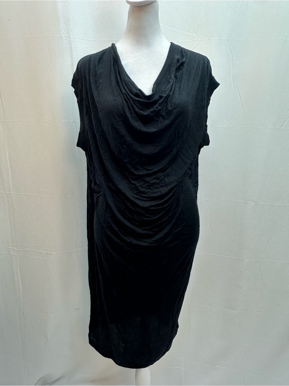 Saja Black Draped Cowl Midi Dress 12 NWTS